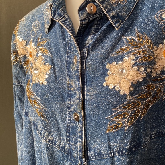 Vintage 90s Club Kraze acid wash denim blouse - Picture 2 of 5